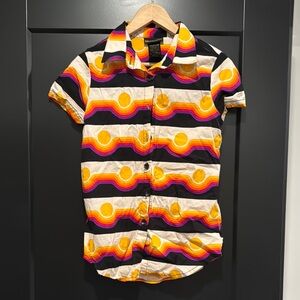 Nooworks Black and Orange Button Down Shirt Retro Style